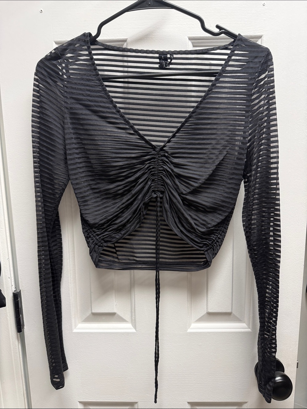 Urban Outfitters Black Sheer Striped Ruched Crop Top